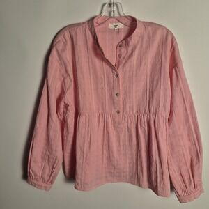 Entro Pink W Med Textured Boho Peasant Cottagecore Flowy Long Sleeved Blouse